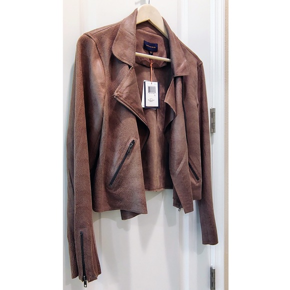 Skies Are Blue Jackets & Blazers - Skies Are Blue Faux Snake Print Brown Moto Jacket NWT